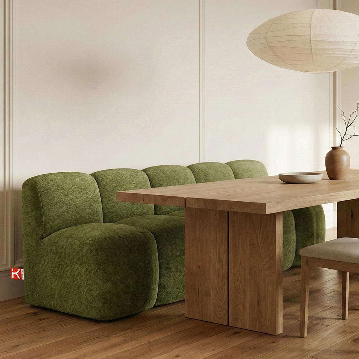 ESSZIMMERBANK BRESCO, Olivgrün - Olivgrün, Holz/Holzwerkstoff (203/80/72cm) - KONSIMO®
