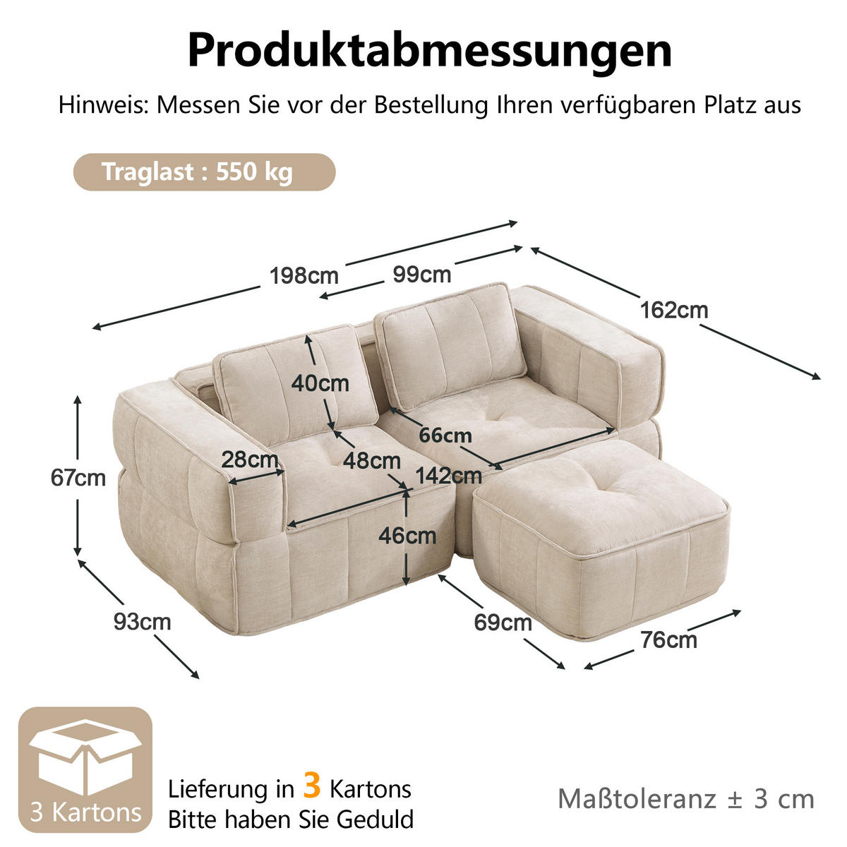 ECKSOFA DE-34428 L-Form mit Hocker Beige - Beige, Textil (93/198cm) - ComfortXL