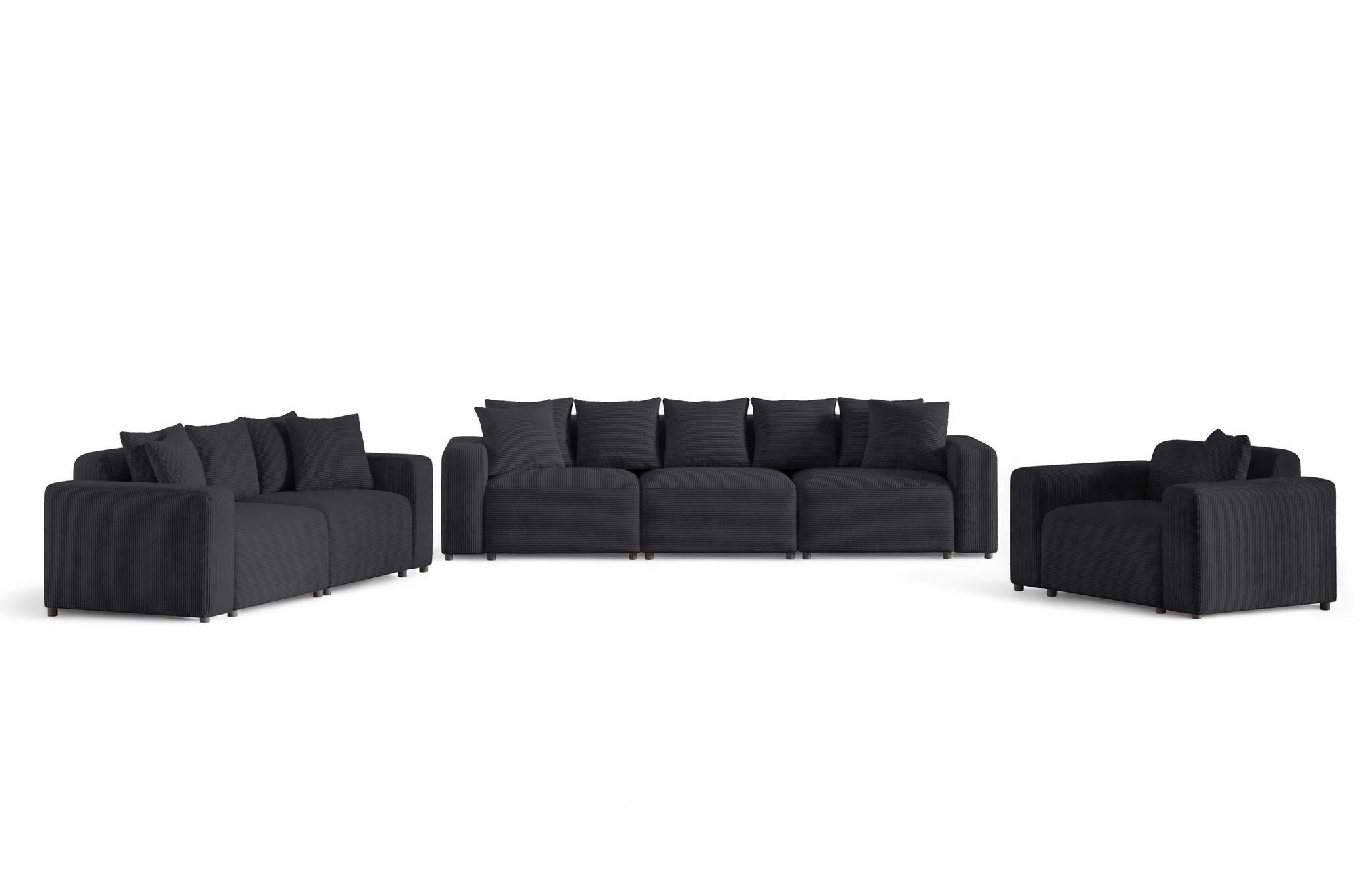 SOFASET Megan 3-2-1 In Poso - Anthrazit, Holzwerkstoff/Textil (327/75/98cm) - Fun Möbel