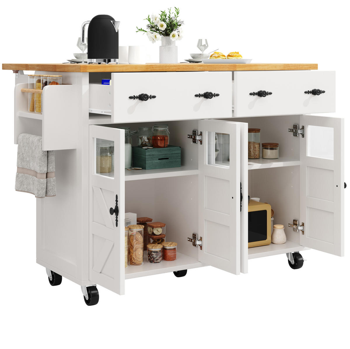 SERVIERWAGEN mit Stauraum 140 x 73 x 93,5 cm Weiß - Weiß, Holz (73/93.5/140cm) - Beauniv