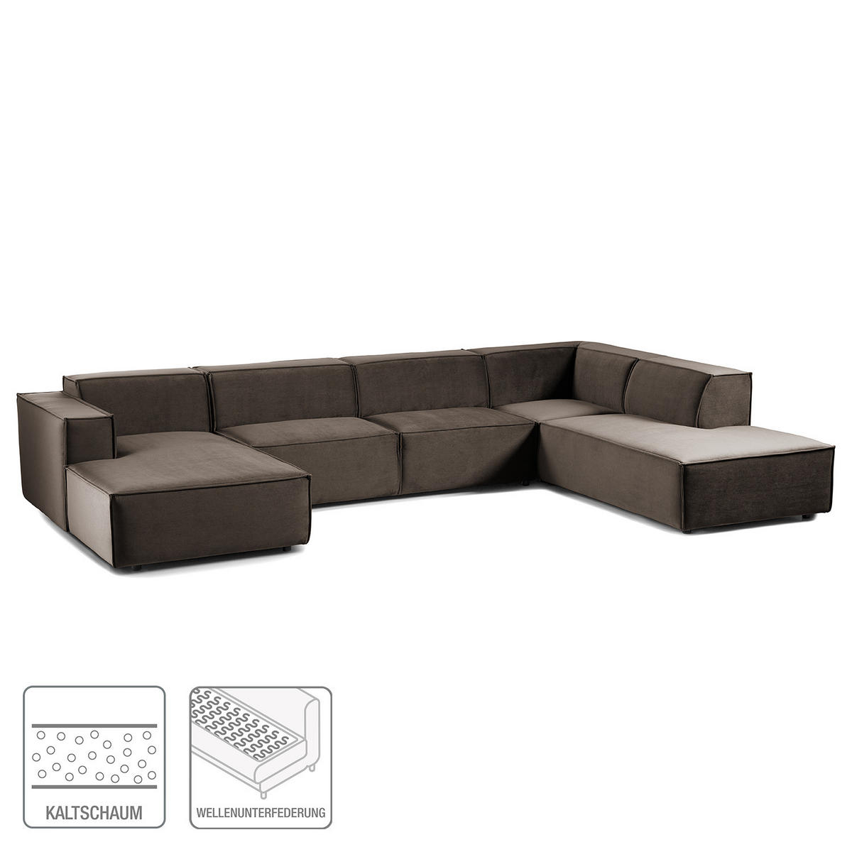 WOHNLANDSCHAFT mit Longchair & Ottomane - Taupe/Schwarz, Kunststoff/Textil (369/70/234cm) - home24