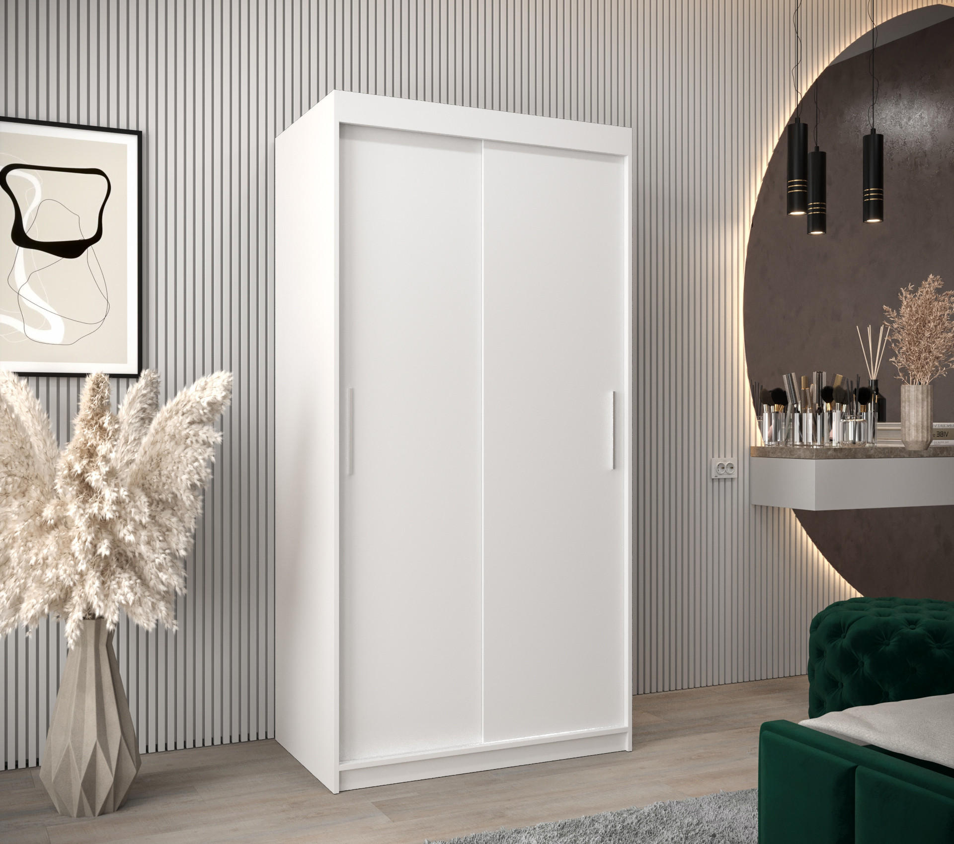 SCHWEBETÜRENSCHRANK 200/100/62 2-türig - Silberfarben/Weiß, Holz/Kunststoff (100/200/62cm) - MÖBEL KRYSPOL