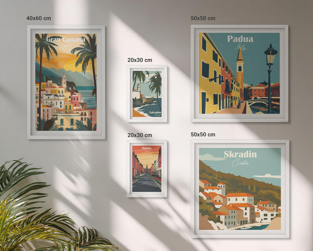 BILDER SET 5er Set - 50x50 cm & 20x30 cm & 40x60 cm Weißer Rahmen - Retro-Stadtansichten Sedona Sintra - Weiß, Kunststoff (40/60cm) - TULUP