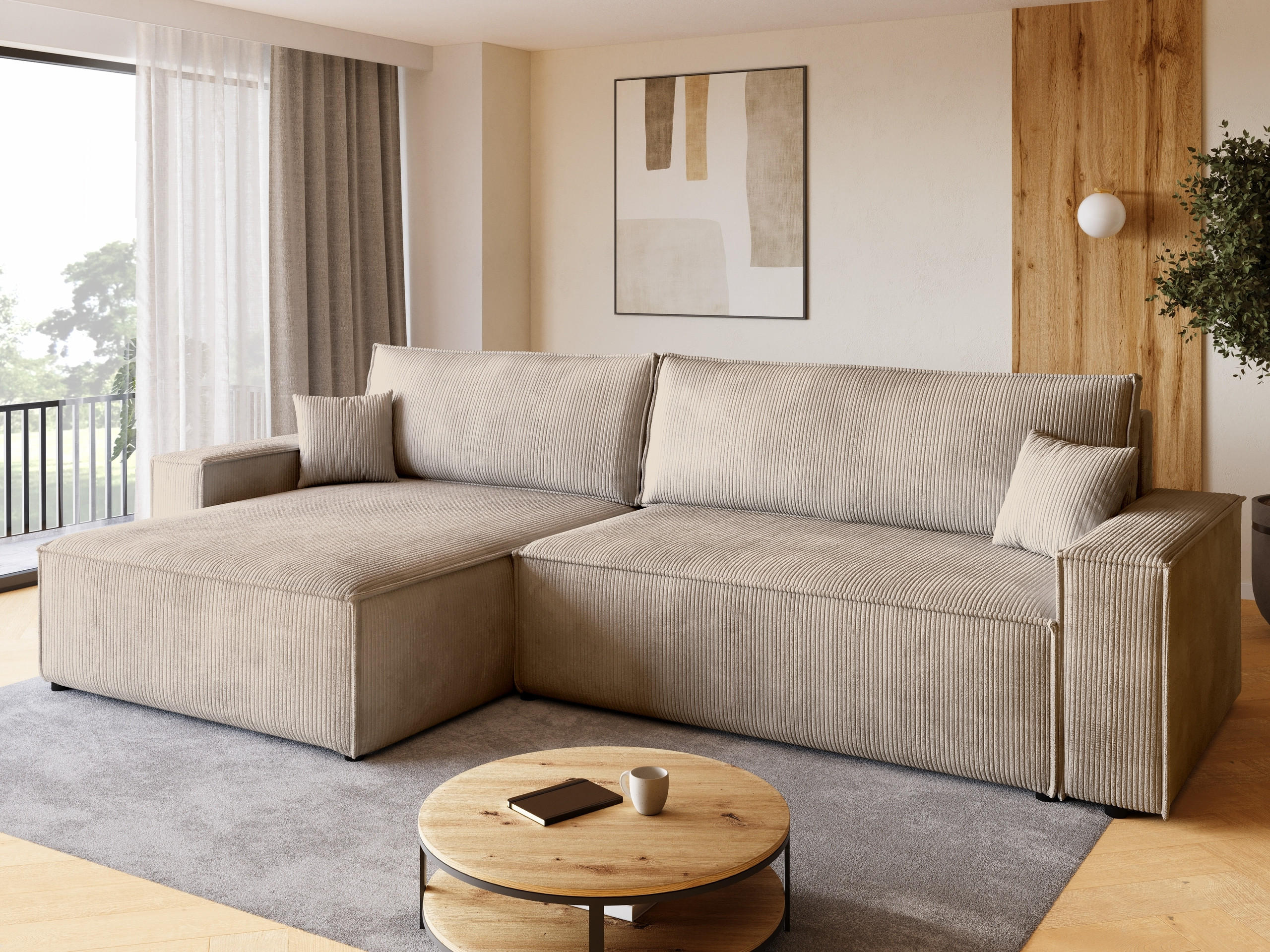 ECKSOFA ADI XL mit Schlaffunktion Beige Cord - Beige, Textil (272/143cm) - Bromarkt