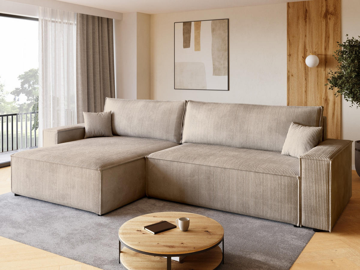 ECKSOFA ADI XL mit Schlaffunktion Beige Cord - Beige, Textil (272/143cm) - Bromarkt