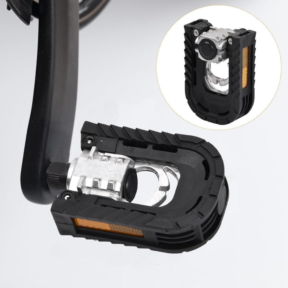 FAHRRADPEDALE Klapppedal mit Anti-Rutsch und Reflektoren Aluminium 9/16 Zoll - Schwarz, Metall (6.9/1.5/12cm)