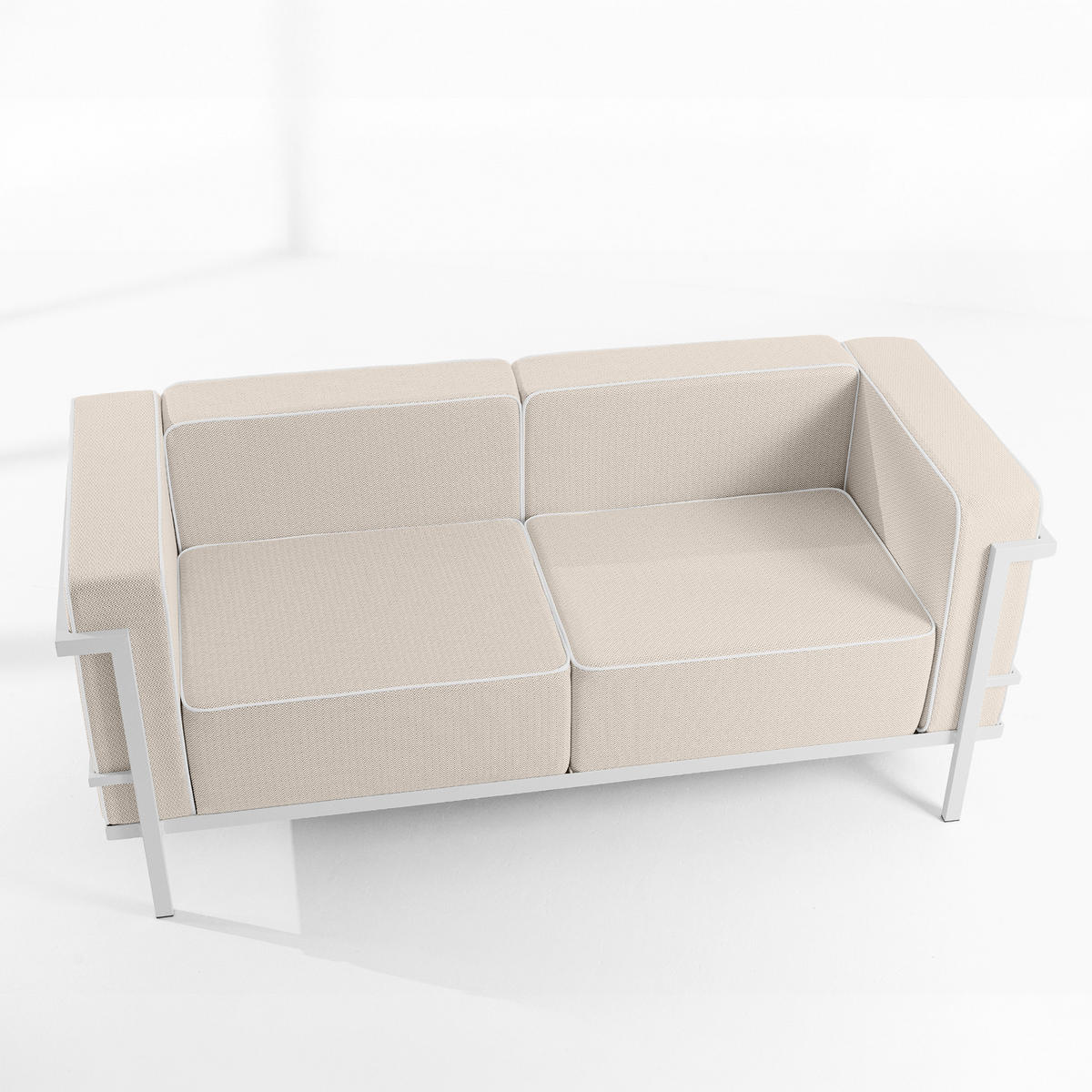 GARTENSOFA TRIGLO 2-Personen, Stahlrahmen, Modern, Weiß - Beige/Weiß, Textil/Metall (164/70/69cm) - KONSIMO®