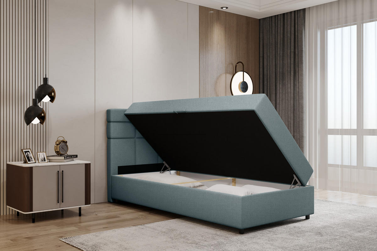 BOXBETT Reve 100 x 200 cm mit Bettkasten und Lattenrost ohne matratze - hellblau - Hellblau, Holz (100/200cm) - Panda Möbel