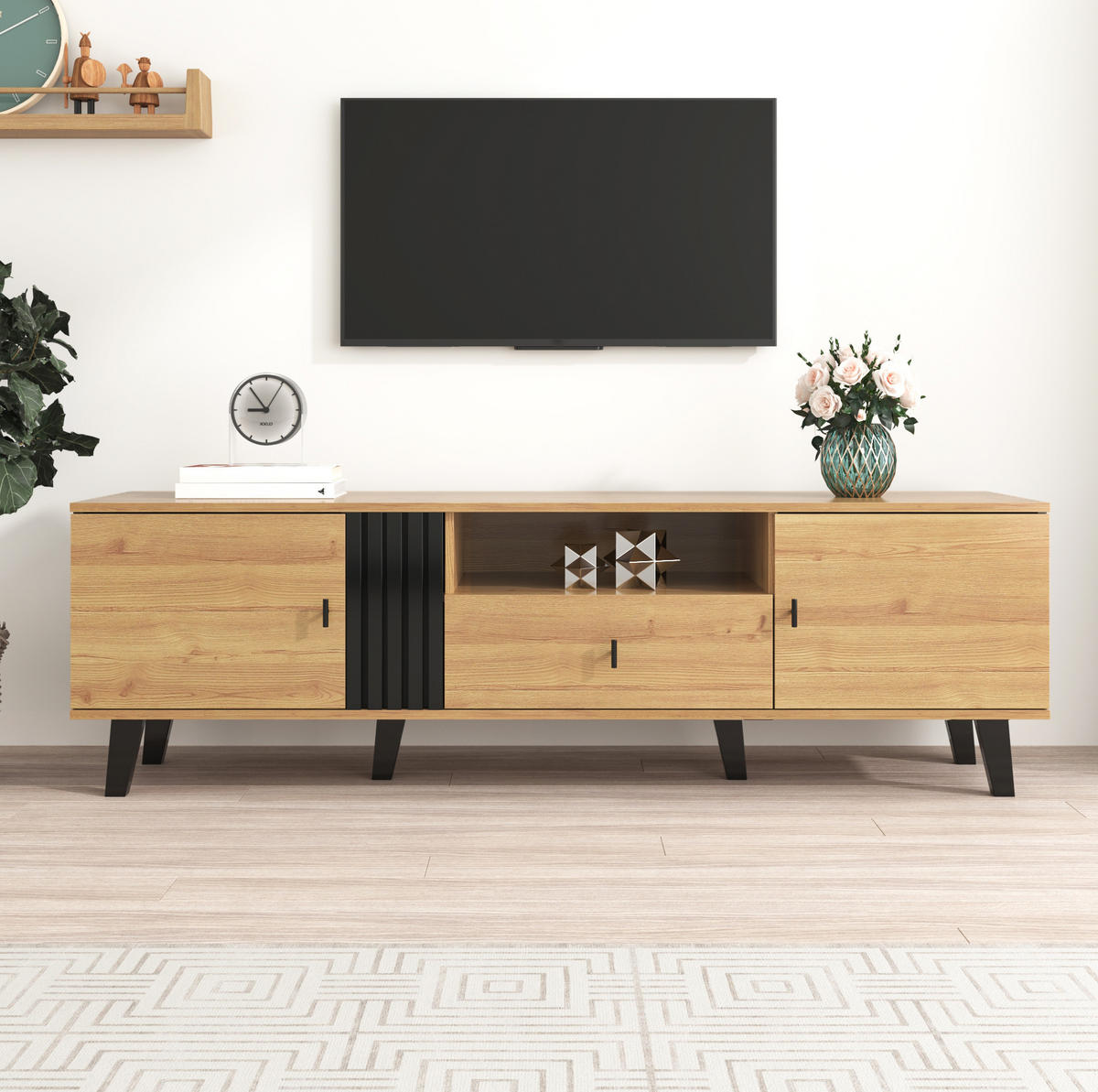 TV-ELEMENT mit 2 Türen und Schublade 170 cm Holzoptik Schwarz - Braun, Glas (40/50.5/170cm) - Beauniv