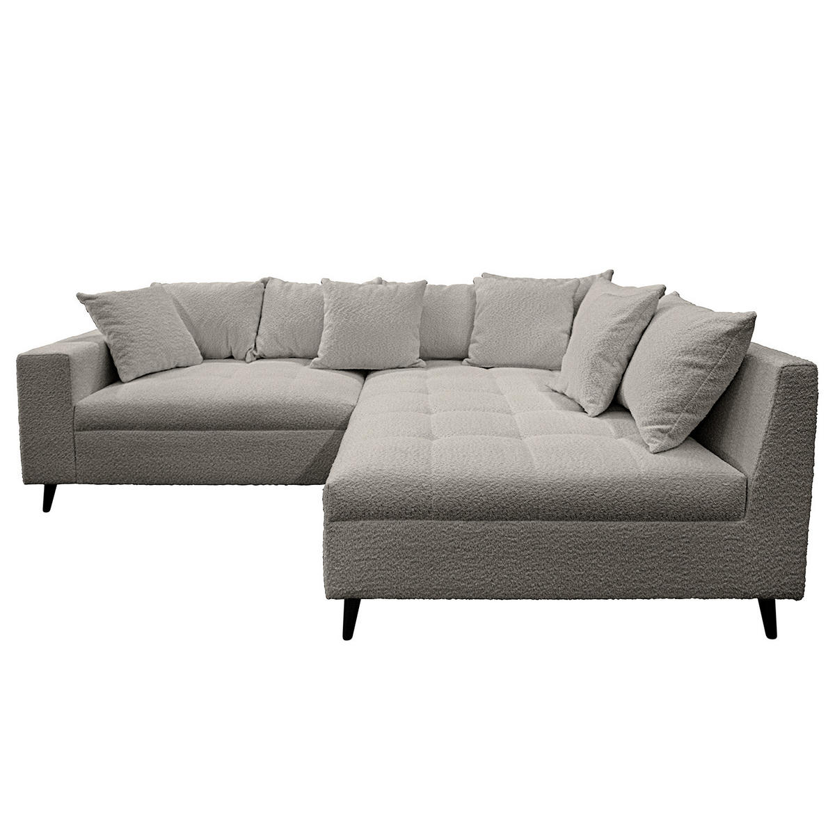 ECKSOFA mit Ottomane und Hocker - Dunkelgrau/Schwarz, Birkenholz/Textil (247/174cm) - home24