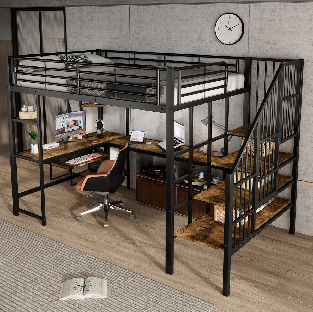 HOCHBETT 120/200 cm Schwarz mit Ladeanschluss und Lattenrost - Schwarz, Metall (120/200cm) - MIVRAY