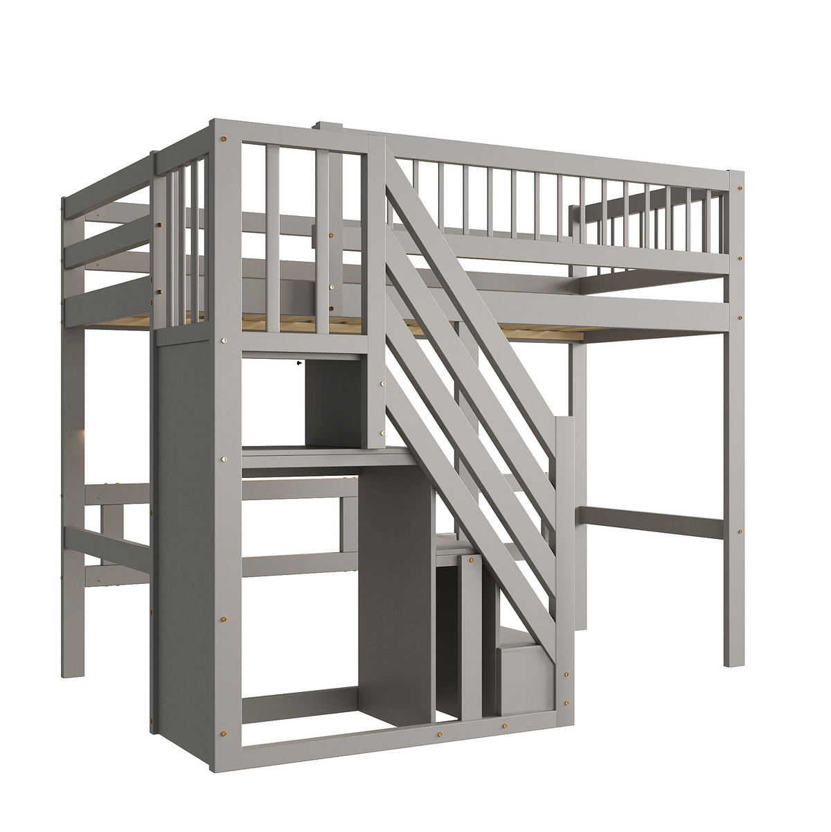 HOCHBETT 90/200 cm mit Stauraumtreppe, grau aus Holz - Grau, Holz (90/200cm) - MIVRAY