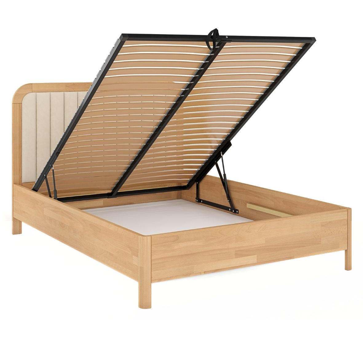 MASSIVHOLZBETT Modena mit Lattenrost und Bettkasten, Buche - lackiert, Naturfarben/Ecru, 140x200 - Ecru/Buchefarben, Holz/Buchenholz (140/200cm) - Visby