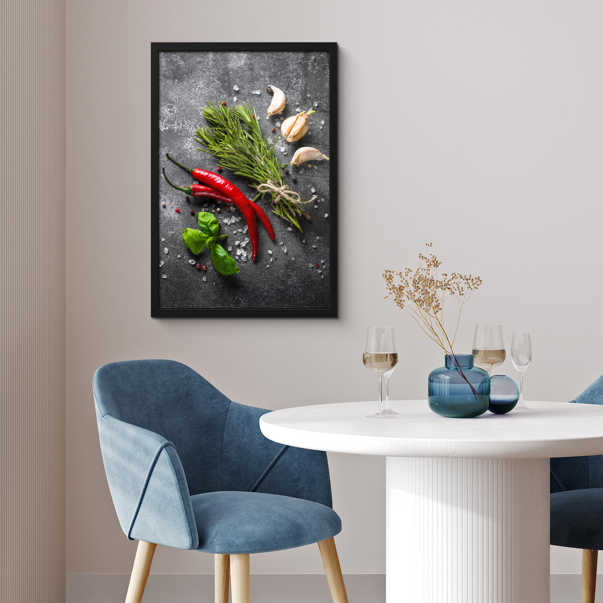GERAHMTES BILD Pfeffer - Kräuter - Gewürze - Beton 40x60 cm - Dunkelgrau, Papier (40/60cm) - MuchoWow