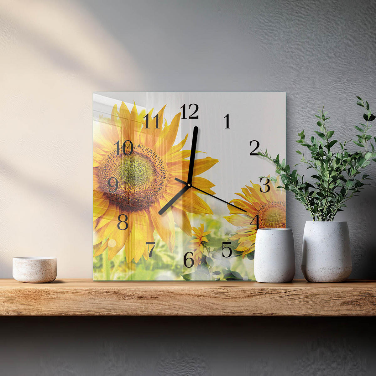 WANDUHR 30x30 cm - Sonnenblume - Gelb, Glas (30/30/0.4cm) - TULUP