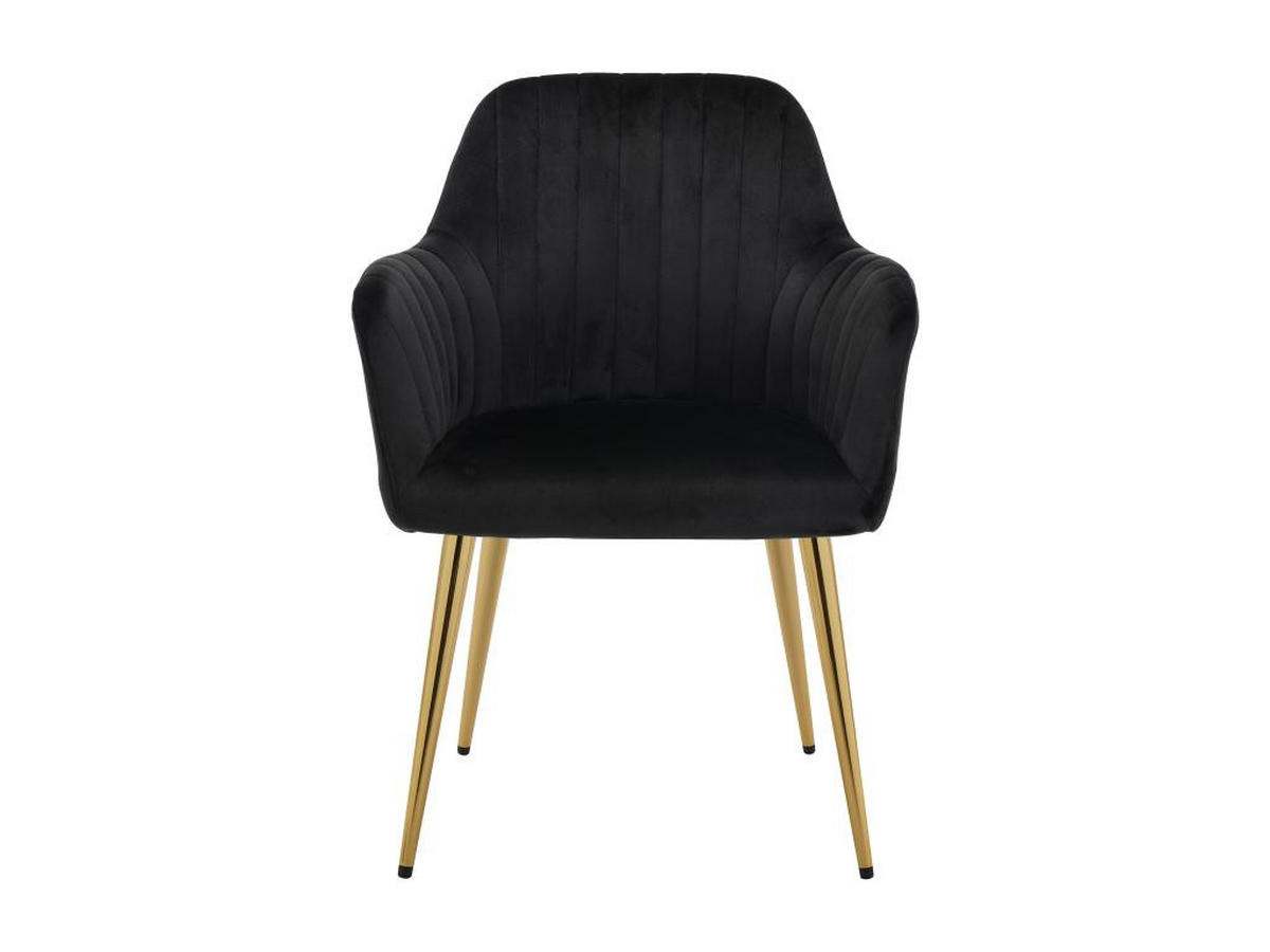 STUHL mit Armlehnen 2er-Set - Samt & goldfarbenes Metall - Schwarz - ELEANA - Schwarz, Textil (59/82/58cm) - Vente-Unique