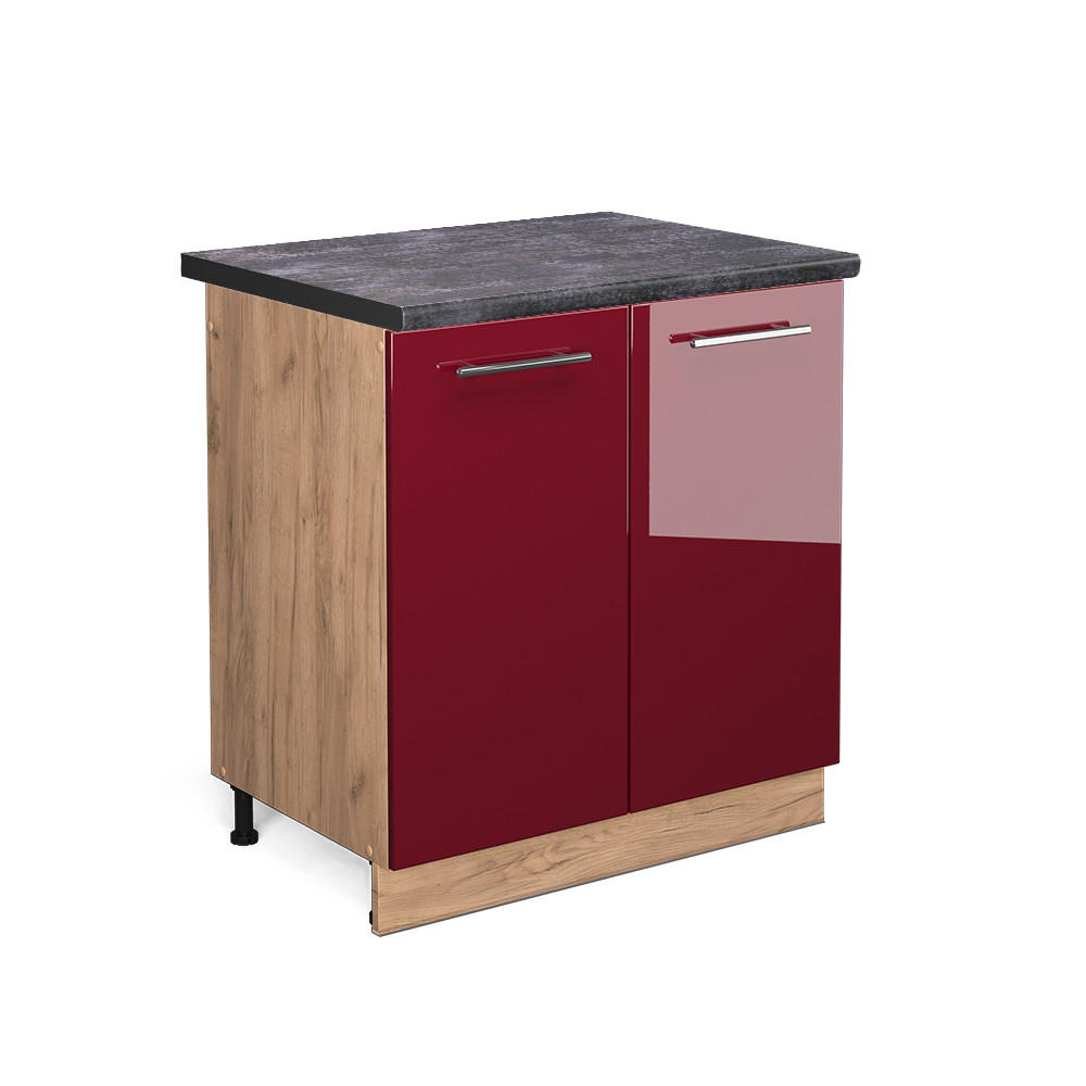 SPÜLENUNTERSCHRANK Fame-Line Bordeaux Hochglanz 80 cm, AP Anthrazit - Honigeiche/Bordeaux, Holzwerkstoff (80/82/60cm) - Vicco
