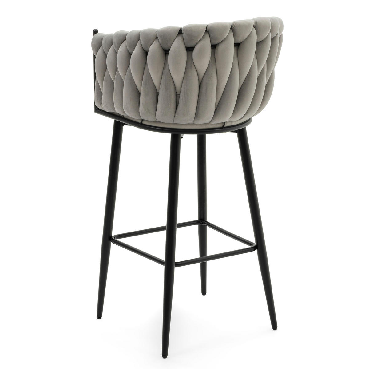 BARHOCKER LATINA gepolsterter mit Steppung - hellgrau - Samt Velour - Hellgrau/Schwarz, Metall (54/95/55cm) - NEW HOME