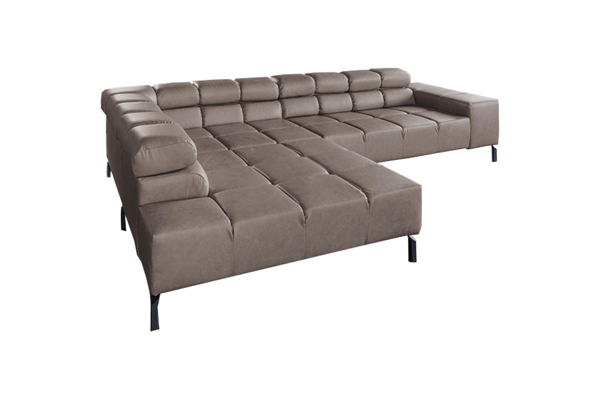 ECKSOFA NELSON Dunkelbraun Leder - Dunkelbraun/Schwarz, Leder/Metall (321/216cm) - KAWOLA