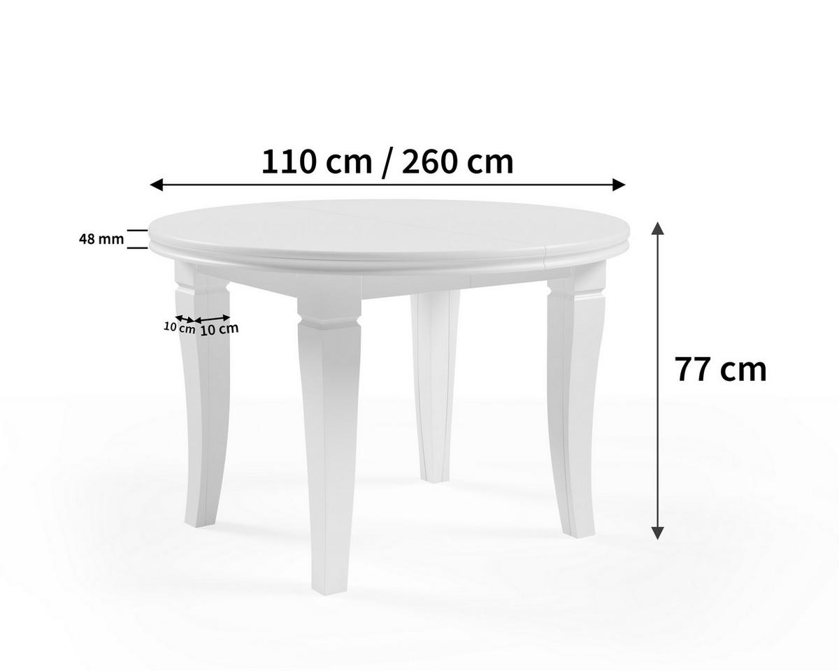 ESSTISCH TINO Ausziehbar 110 - 260 / 110 x 77 cm - Weiß, Holz (110/110/77cm) - MASSENO