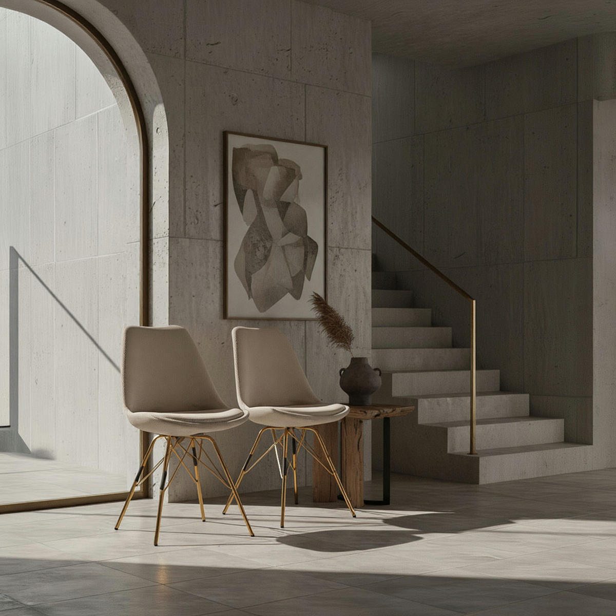 ESSZIMMERSTUHL 2er Set Cordstoff mit Metallgestell Schalenform Skandinavisch gepolstert, Beige 48x58x85 cm - Beige/Goldfarben, Textil/Metall (48/85/58cm) - KADIMA DESIGN