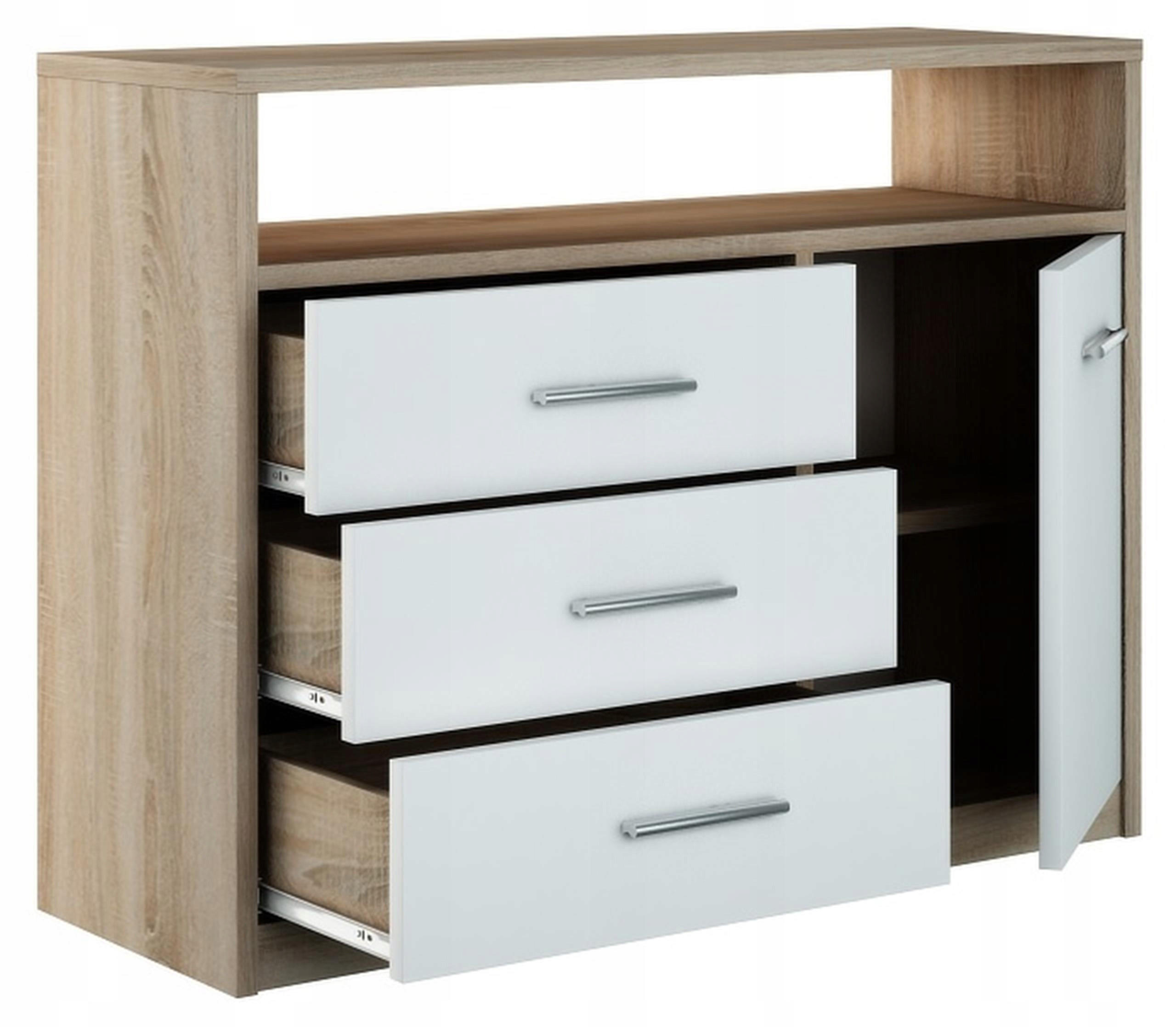KOMMODE Bodo 1D3SO Sonoma Eiche-Weiß 98/35/75 cm - Weiß/Sonoma Eiche, Holzwerkstoff (98/75/35cm) - Matkam Möbel