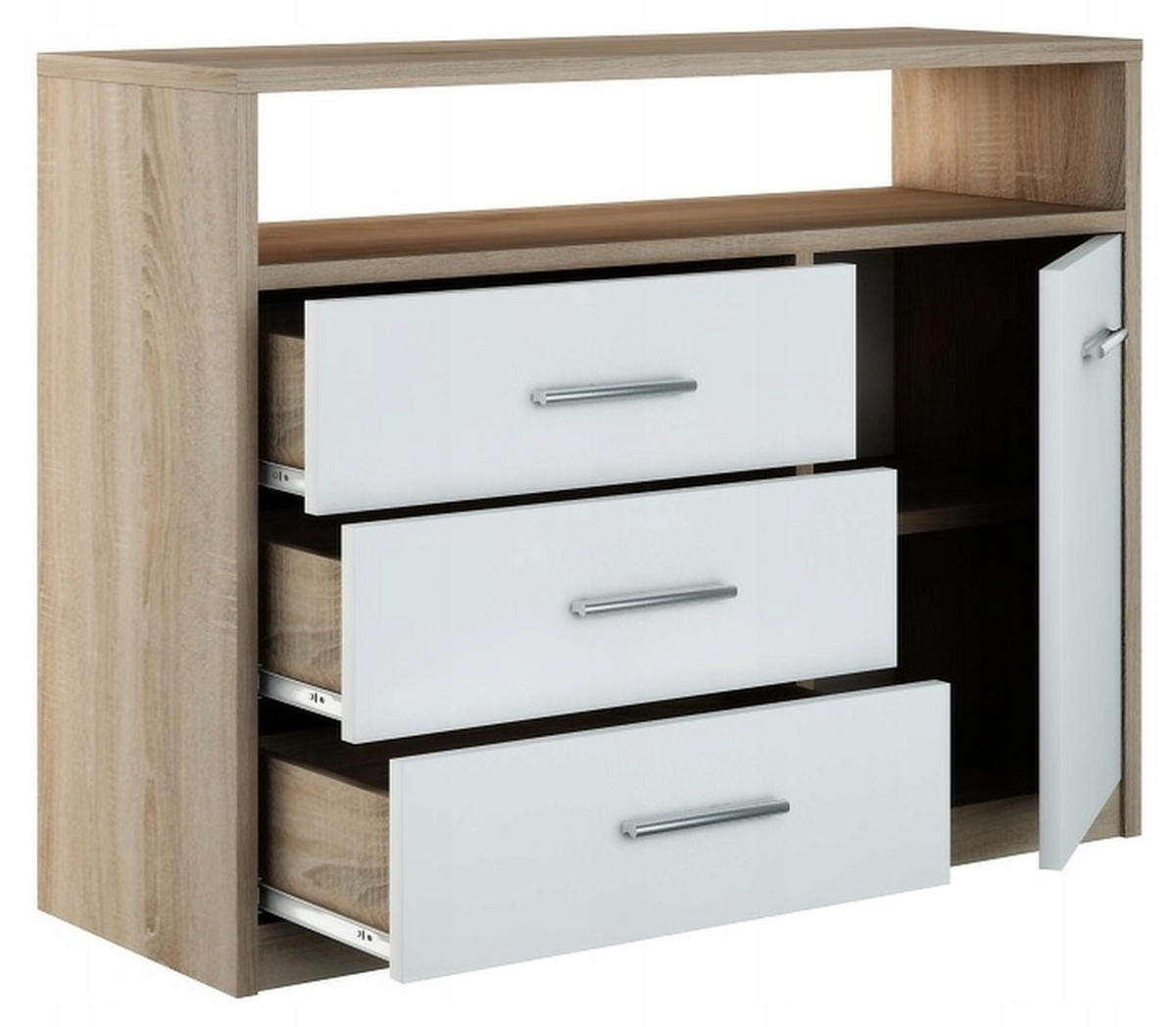 KOMMODE Bodo 1D3SO Sonoma Eiche-Weiß 98/35/75 cm - Weiß/Sonoma Eiche, Holzwerkstoff (98/75/35cm) - Matkam Möbel