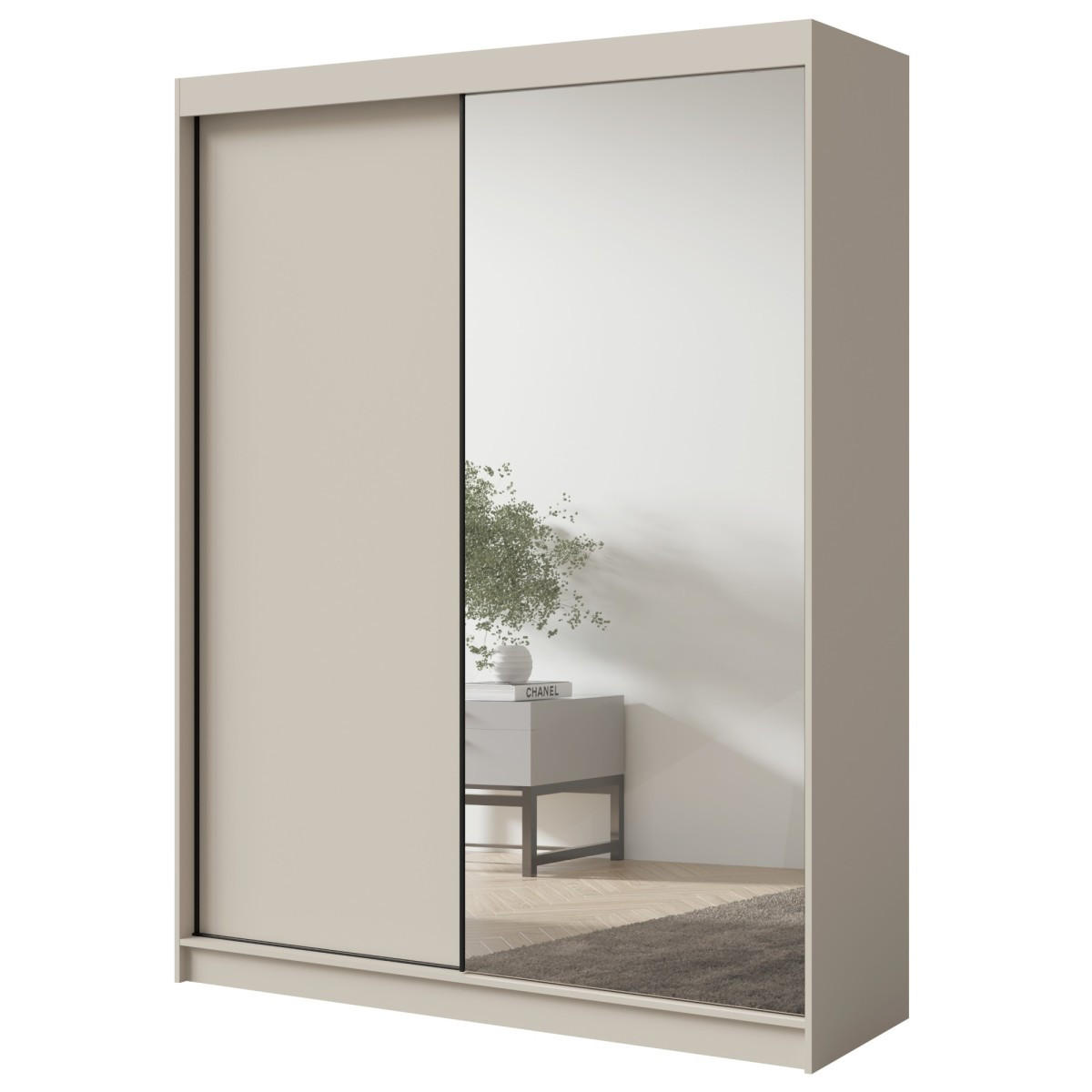 SCHWEBETÜRENSCHRANK mit Spiegel Fiore Plus 2D1L 180 Kaschmir/Schwarz - Kaschmir/Schwarz, Holzwerkstoff/Metall (180/236/60cm) - mzm24