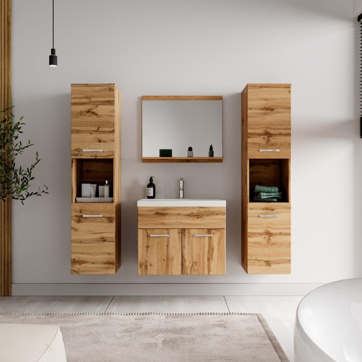 BADMÖBEL-SET Montreal 5 Teile Eiche - 60 x 35 x 51 cm - Eichefarben, Holz (60/51/35cm) - Badplaats