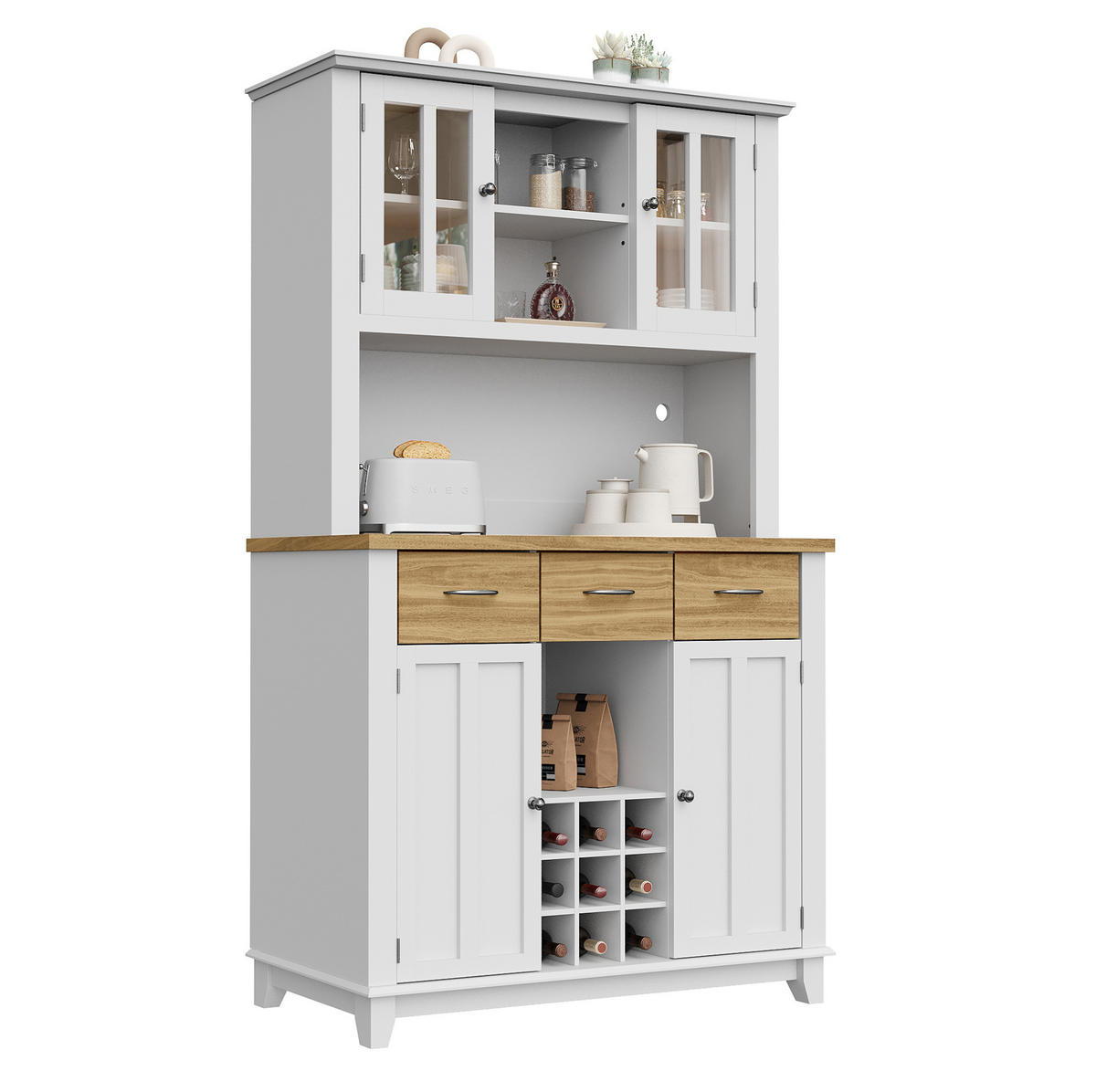 BUFFET 106/40/179,5 cm aus MDF mit LED-Beleuchtung und Weinregal Weiß - Weiß, Holzwerkstoff (106/179.5/40cm) - Modenvie