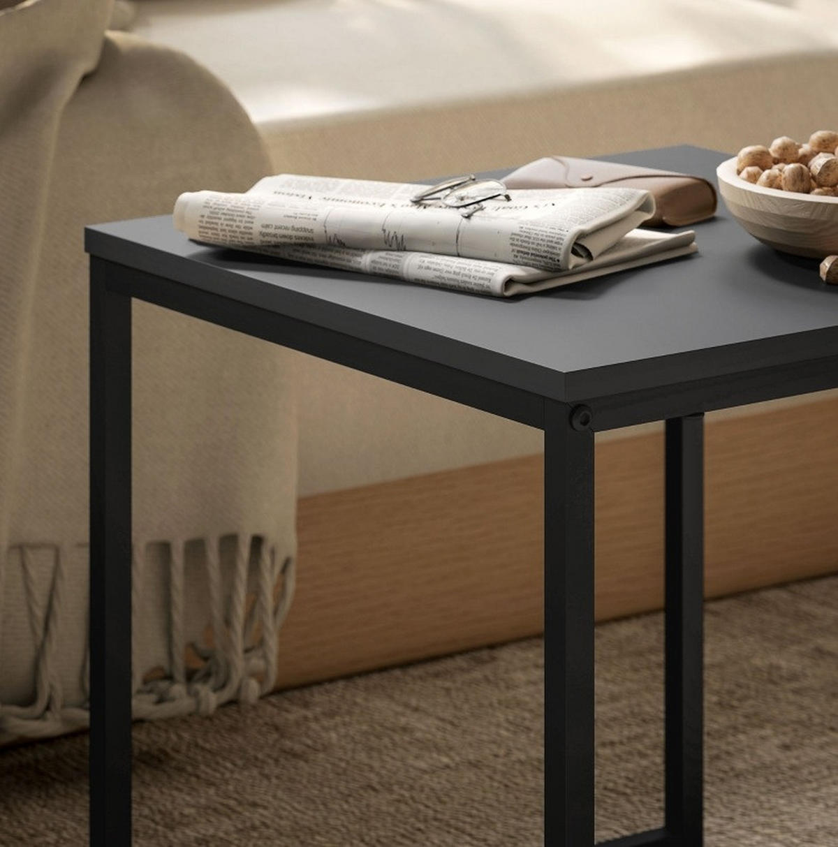 COUCHTISCH 2er-Set 45/45/45 cm & 40/40/40 cm mit Tablett, Schwarz - Schwarz, Metall (45/45/45cm) - Flora Grace