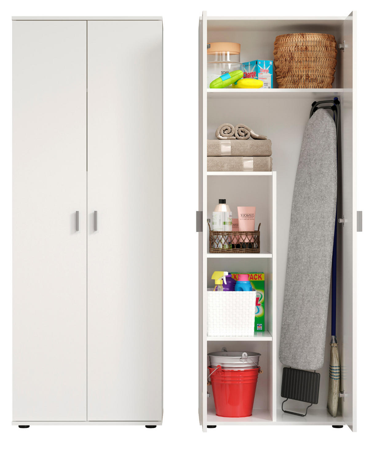 GARDEROBENSCHRANK weiß 60 x 176 cm, Mehrzweckschrank mit viel Stauraum - Silberfarben/Weiß, Holzwerkstoff/Kunststoff (60/176/35cm) - Top.Furn