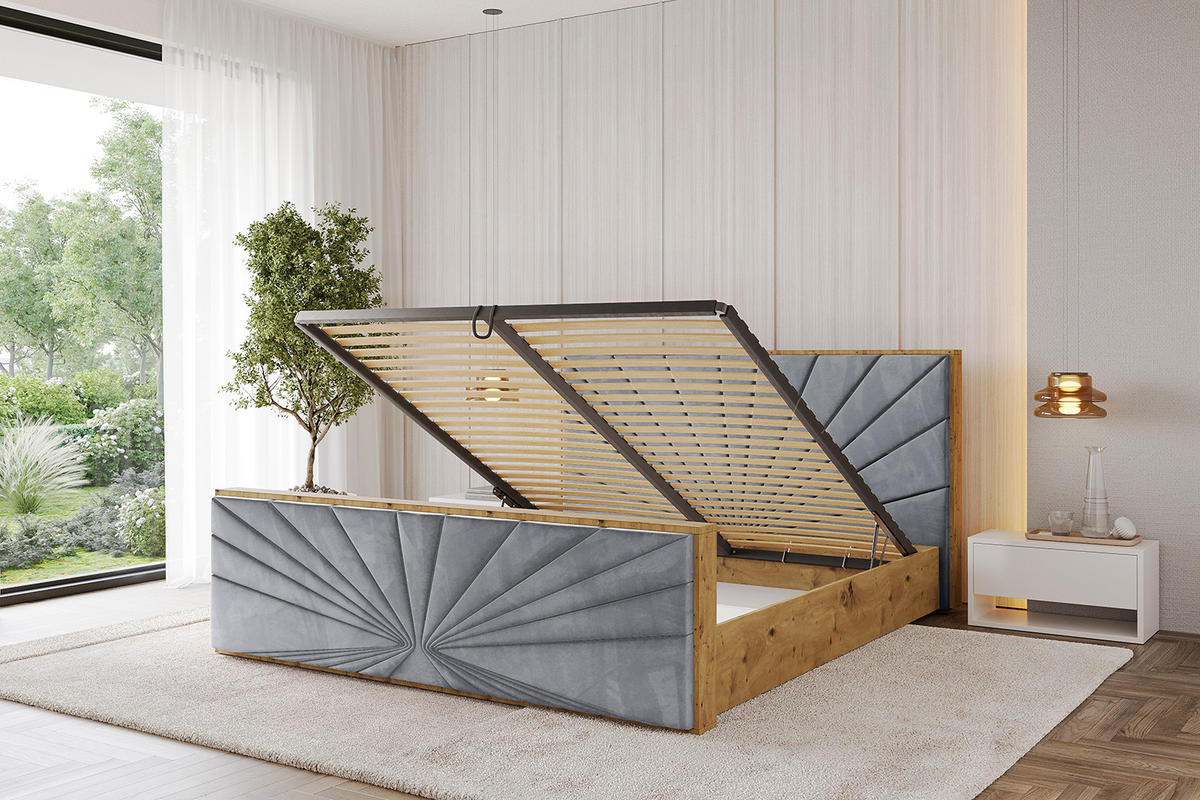 POLSTERBETT mit Bettkasten, Fußteil und Lattenrost, Boxbett mit Matratze H3/H4 - ENZO6-Z 200x200 Grau - Grau, Holzwerkstoff/Textil (200/200cm) - ALTDECOR