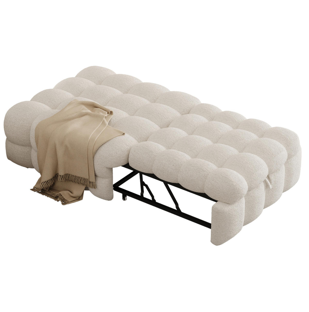 SCHLAFSOFA 2-in-1 aus Teddy-Stoff, ausziehbar, 183/76/42 cm, Beige - Beige, Textil (76/42/183cm) - Redom