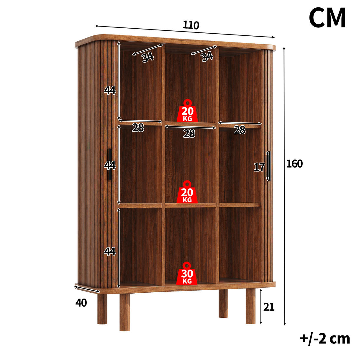 HIGHBOARD DE-38497 110/40/160 cm mit Rollladentür und geriffelter Front Dunkelbraun - Dunkelbraun, Holzwerkstoff (110/160/40cm) - ComfortXL