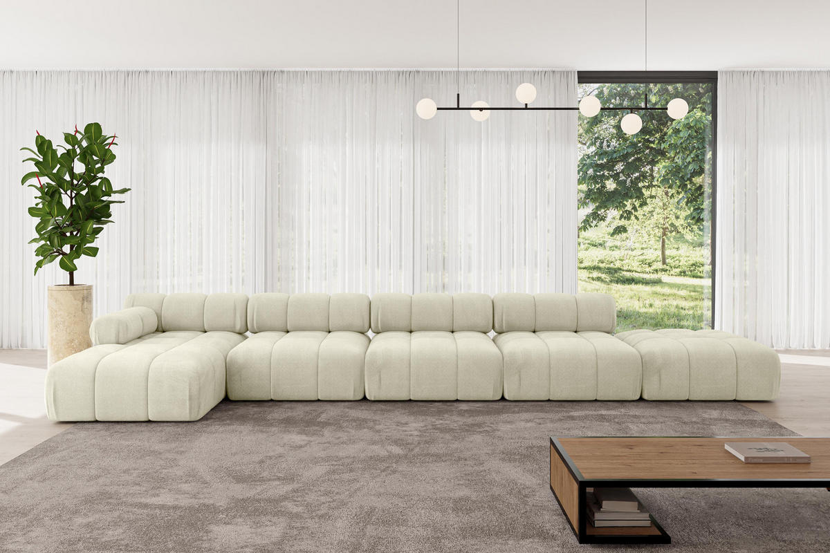 ECKSOFA modulares Sofa Lizur-L3 - 475x160x70 cm Beige Velours - Beige, Holzwerkstoff/Textil (475/160cm) - ALTDECOR