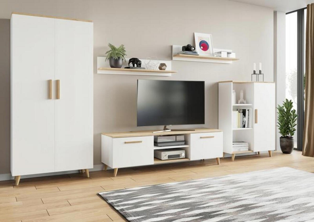 WOHNWAND NORD Weiß-Artisan Eiche 5-teilig - Multicolor, Holzwerkstoff (150/47/40cm) - Matkam Möbel