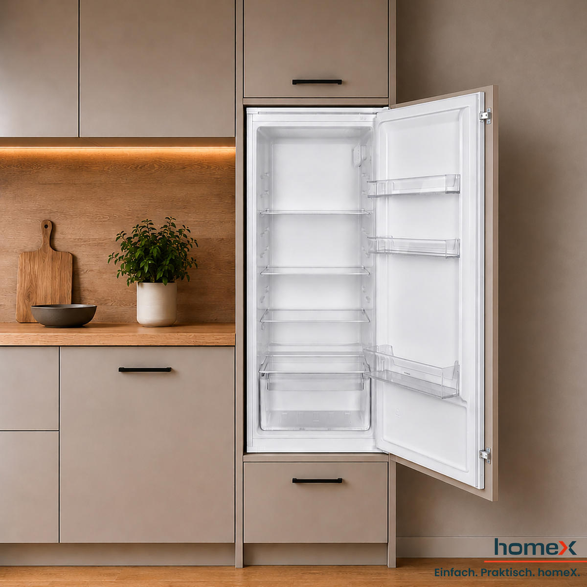 KÜHLSCHRANK Einbau, ohne Gefrierfach, 122cm Nische, 199 Liter, Schlepptürtechnik, 39 dB, CB1991E - Weiß, Glas/Kunststoff (54/123/54cm) - homeX