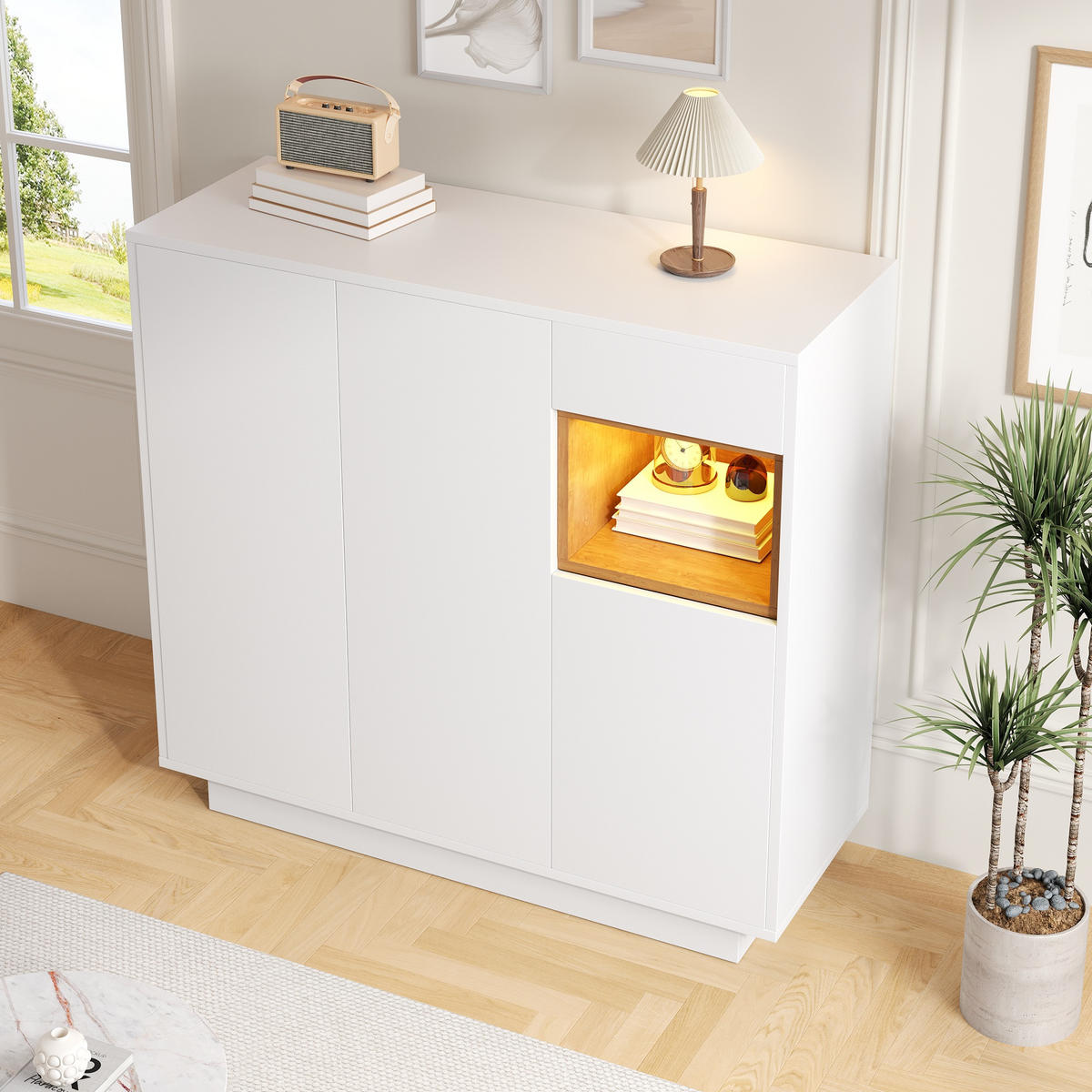 SCHUHSCHRANK 1 Schublade Weiß Naturholz Verstellbare Böden - Multicolor, Holzwerkstoff (39.5/100.5/105cm) - FLIEKS