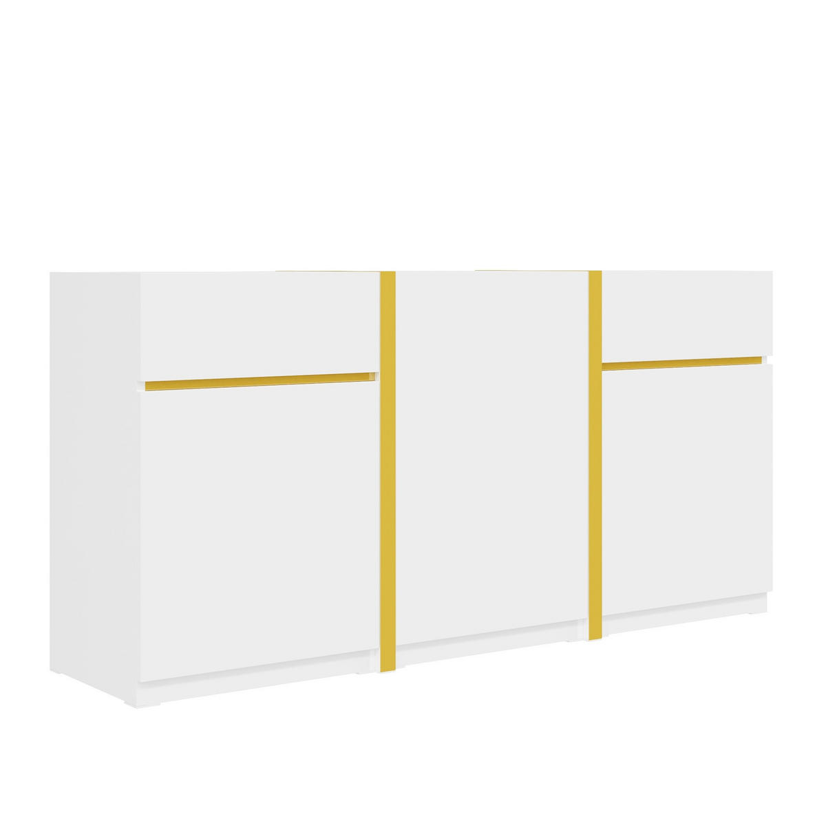 SIDEBOARD 160/40/78 cm aus MDF und Holzwerkstoff mit 3 Türen, 2 Schubladen, Hochglanzfronten und goldfarbenen Details, Weiß - Weiß, Holzwerkstoff (160/78/40cm) - Redom