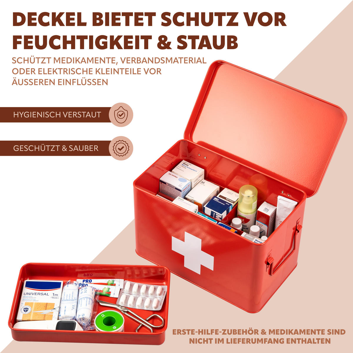 MEDIZINBOX, rot, Metall - Rot, Metall (32.5/20.5/20cm) - eluno
