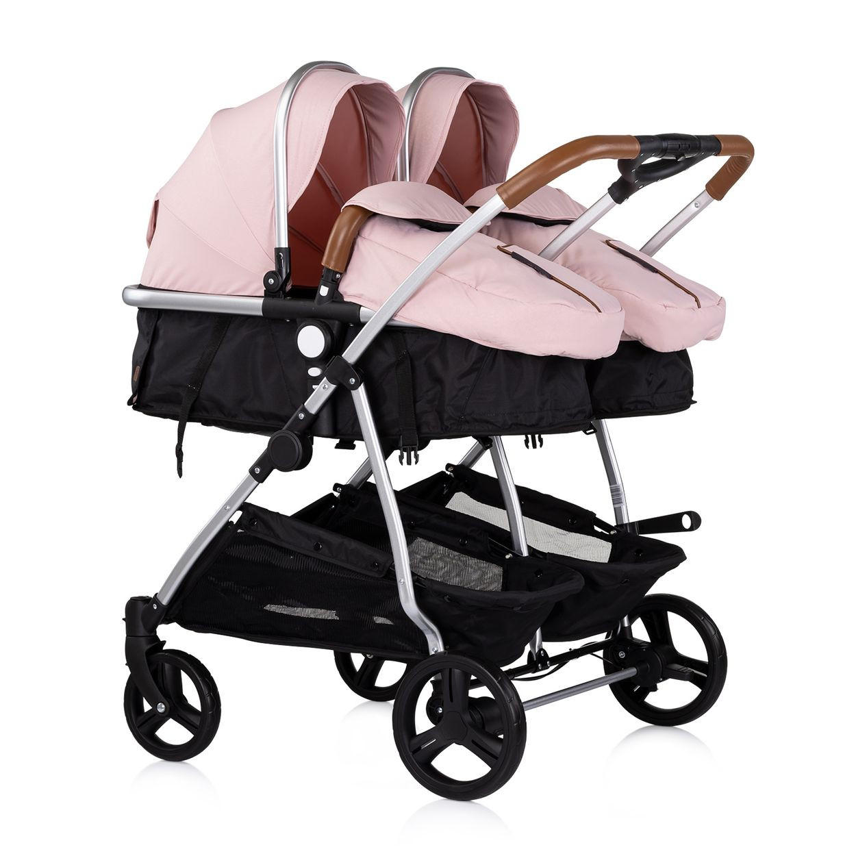 GESCHWISTERKINDERWAGEN Duo Smart pink klappbar, umbaubar, verstellbar, Fußsack - Pink, Metall (80/75/104cm) - Chipolino