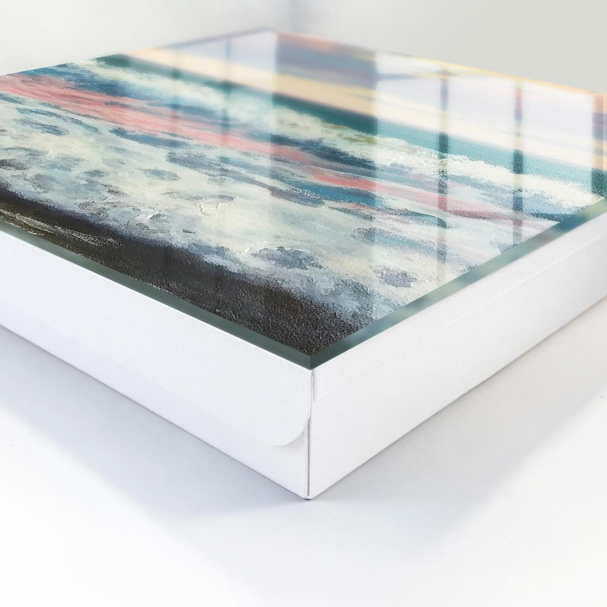 SCHLÜSSELBOX Weiß 30x30 cm – Türöffnung nach rechts - Meereslandschaft - Blau, Metall (30/30/5cm) - TULUP