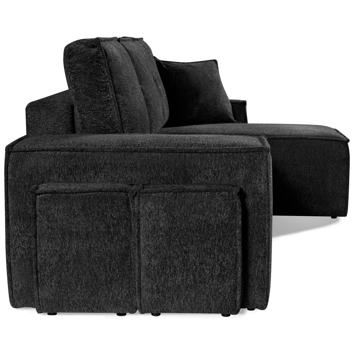 ECKSCHLAFSOFA Colby mit Schlaffunktion und zwei Hockern, universeller Ottomane, Anthrazit - Anthrazit, Textil (265/155cm) - Beautysofa