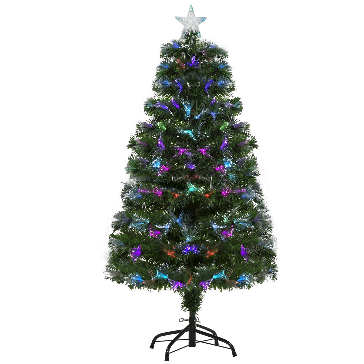 WEIHNACHTSBAUM 1,2 m Christbaum 130 Zweige Metallfuß mehrfarbige Lichteffekte - Grün, Kunststoff (120cm) - HOMCOM