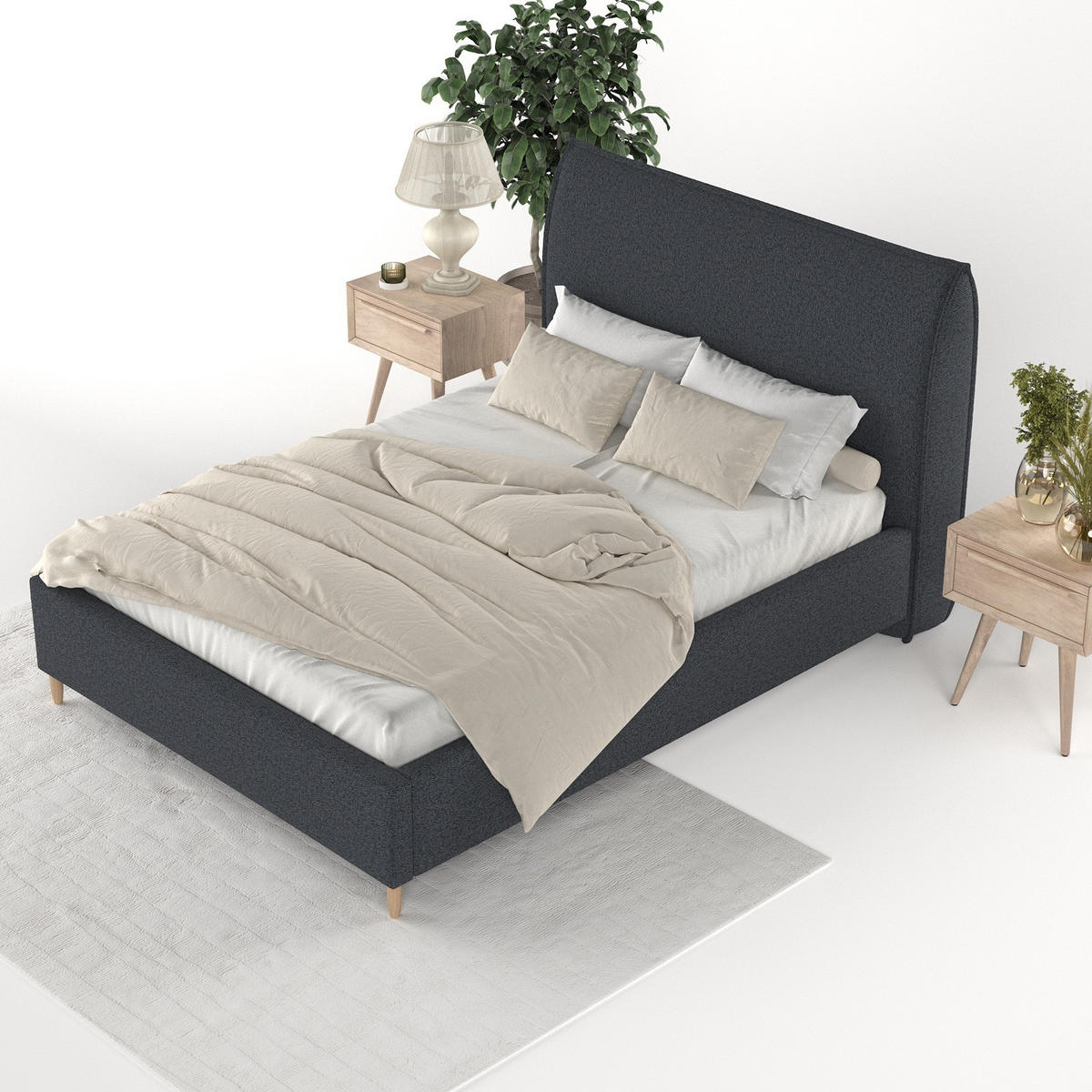 POLSTERBETT Mira 140/200 cm Anthrazit im Riva Stoff - Anthrazit/Naturfarben, Holz/Holzwerkstoff (140/200cm) - AltaBeds