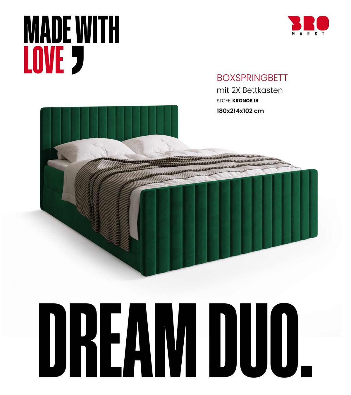 BOXSPRINGBETT Dream Duo mit Topper 180/200 Grün - Dunkelgrün, Kunststoff (180/200cm) - Bromarkt
