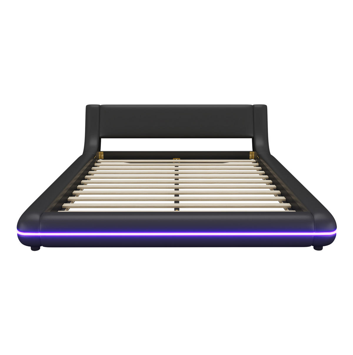 BODENBETT 140/200 cm Schwarz mit LED-Umgebungslicht - Schwarz, Kunststoff (140/200cm) - OKWISH