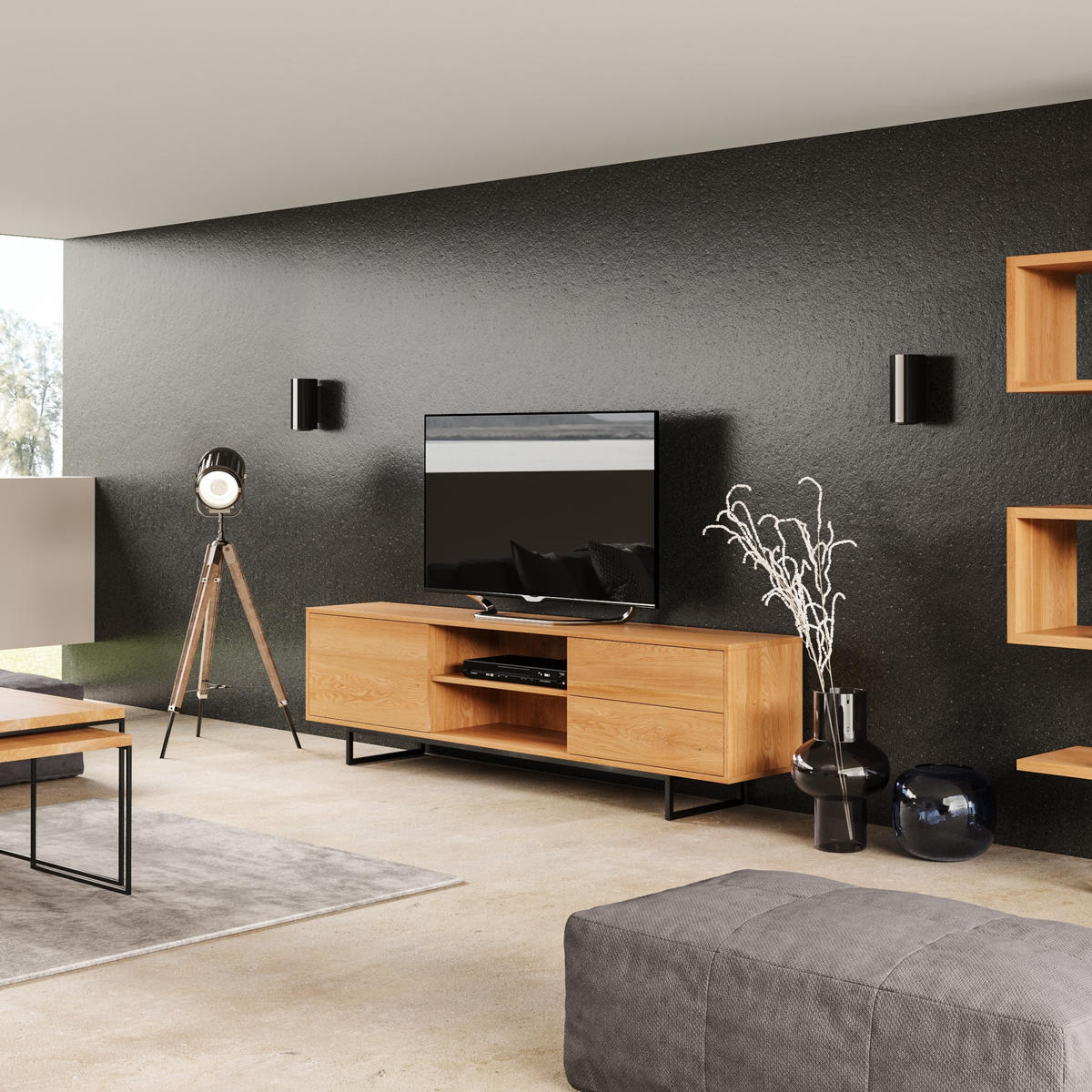 TV-SCHRANK Vindue aus massivem Eichenholz 180 cm - Eichefarben/Naturfarben, Holz (180/60/40cm) - Danzz