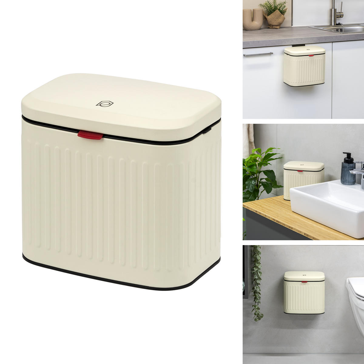 ABFALLEIMER, Metall cremefarben, 3 Liter - Creme, Metall (22.5/20/16.5cm) - eluno